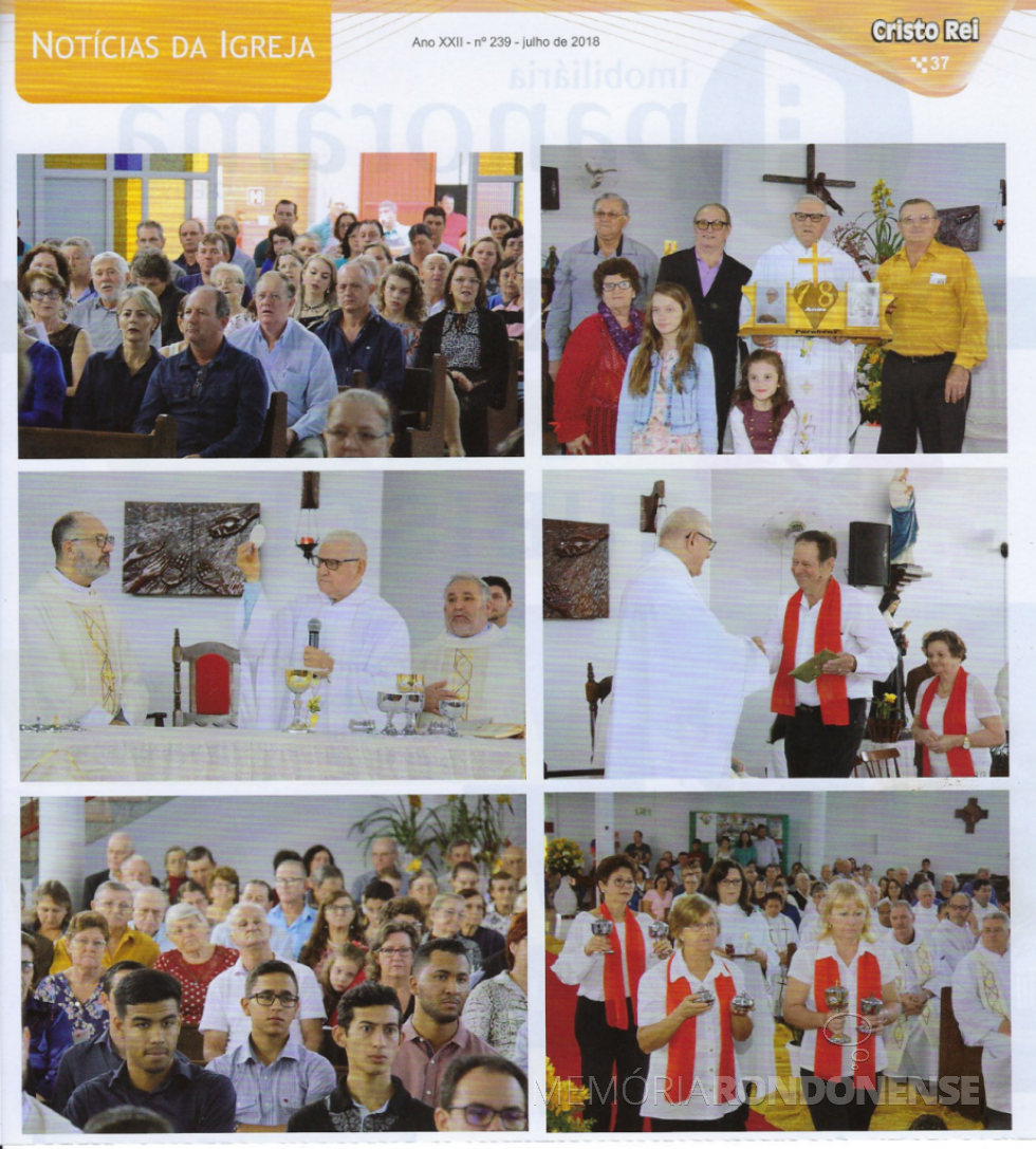 || Flagrantes fotográficos destacados na Revista Cristo-Rei sobre o 50º aniversário de ordenação sacerdotal de Amário José Zimmermann. 
Na foto, no alto à direita, de camisa amarela, é o artista rondonense João Zimmermann (evangélico pertencente à Comunidade Martin Luther de Marechal Cândido Rondon)  que produziu a lembrança em madeira para o sacerdote jubilar.
Imagem: edição nº 239 - Ano XXIII, Julho 2018 - FOTO 22 -