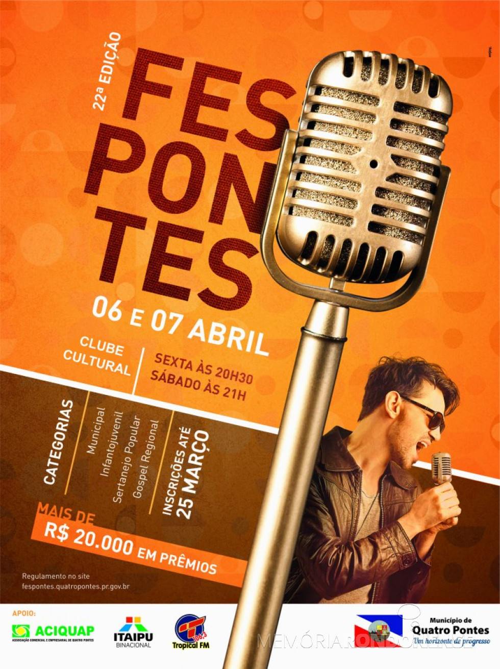 || Cartaz do 22º Fespontes, em abril de 2018.
Imagem: Acervo Memória Rondonense - FOTO 14 -