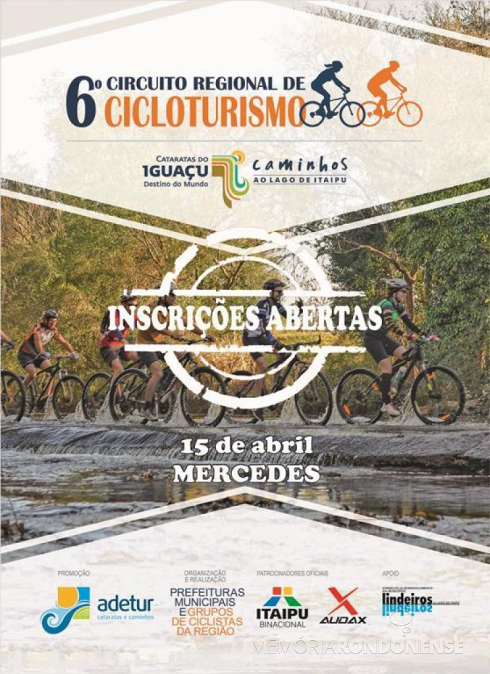 || Banner da Adetur Cataratas e Caminhos com o anúncio da abertura das inscrições da etapa de Mercedes do 6º Circuito Regional de Cicloturismo, em março de 2018.
Imagem: Acervo Adetur - FOTO 7 -