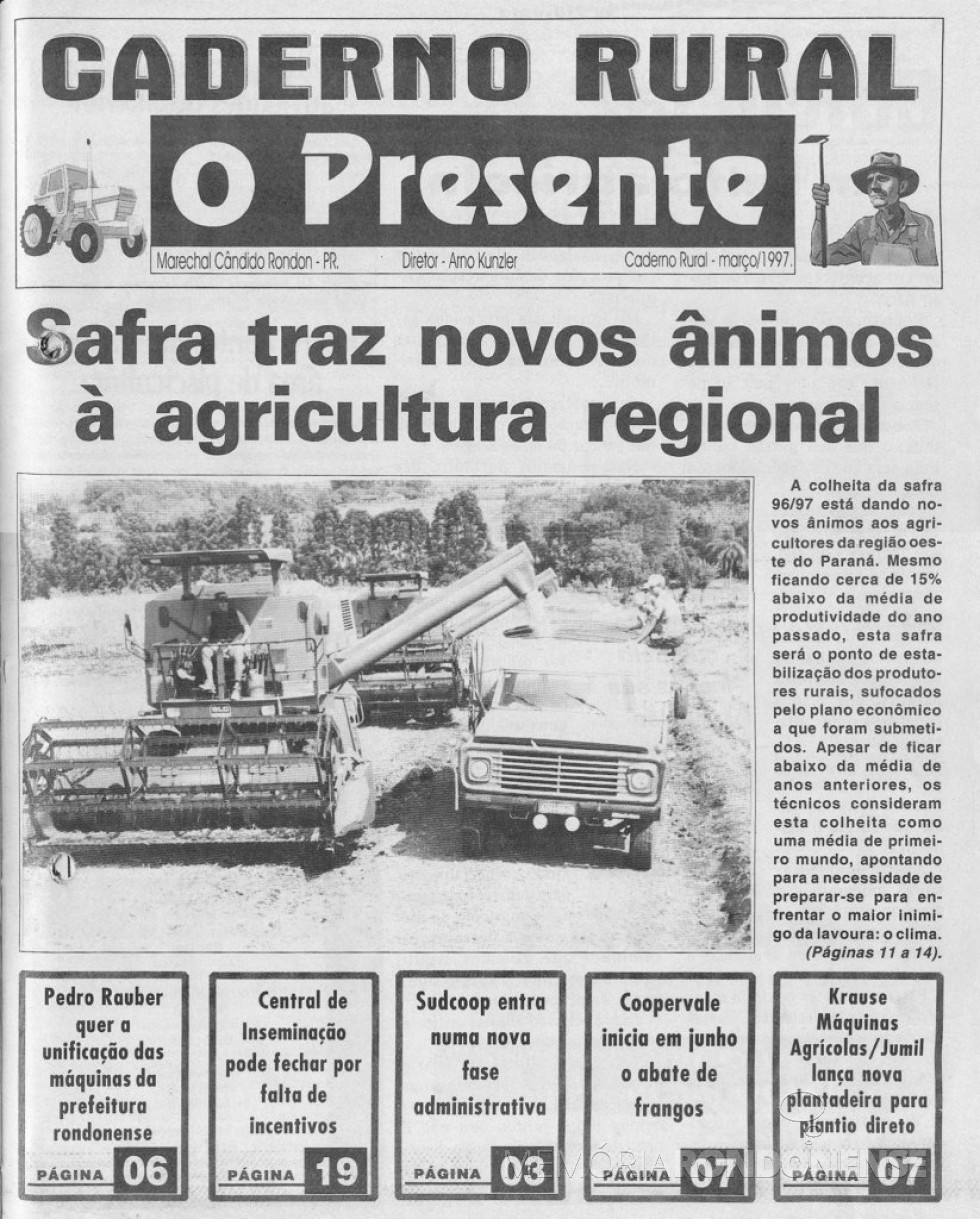 || Capa do primeiro  caderno Rural de O Presente, que circulou em março de 1997. 
Imagem: Acervo O Presente - FOTO 12 - 
