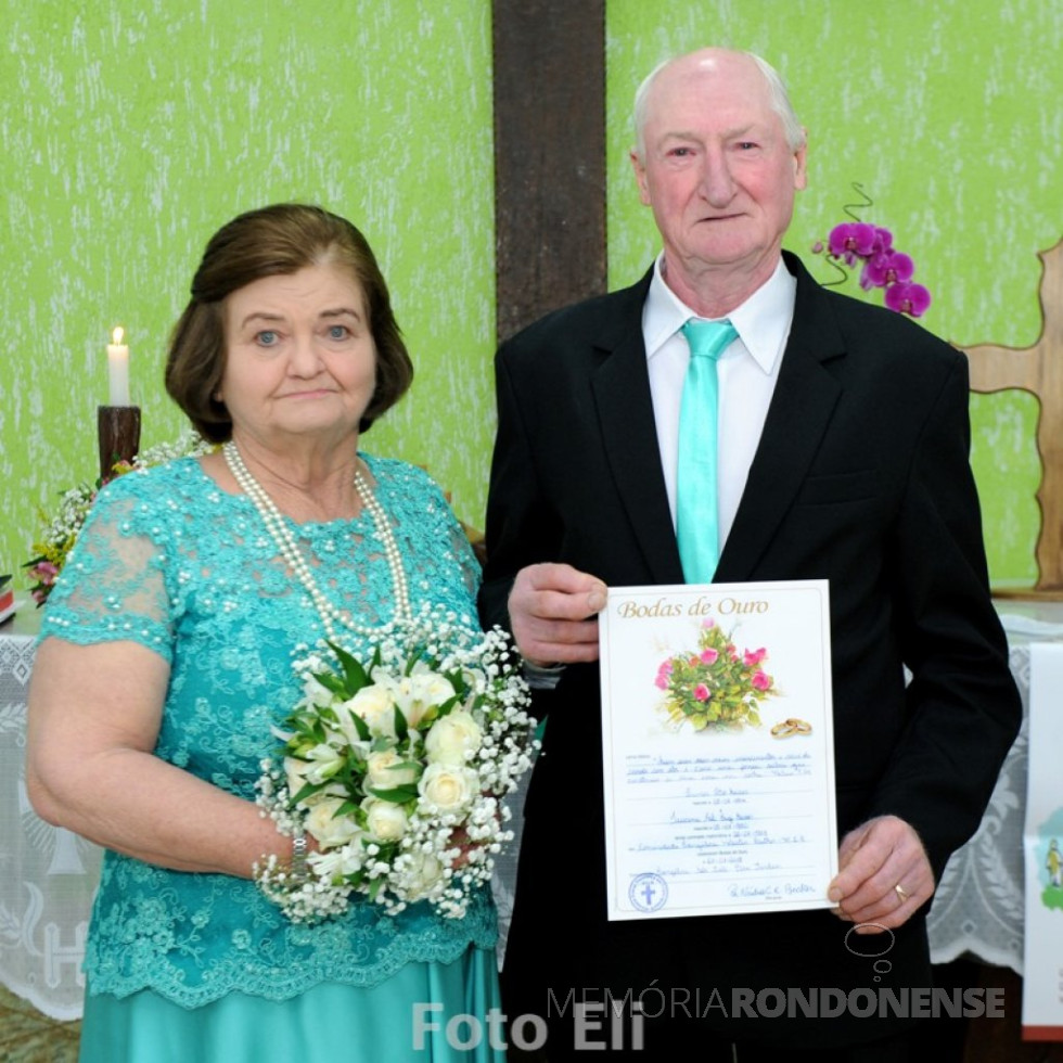 || Casal rondonense jubilar de Bodas de Ouro, Iracema e Osmar Kaiser, em julho de  
Imagem: Acervo Wilda Buss/Facebook - FOTO 21 -