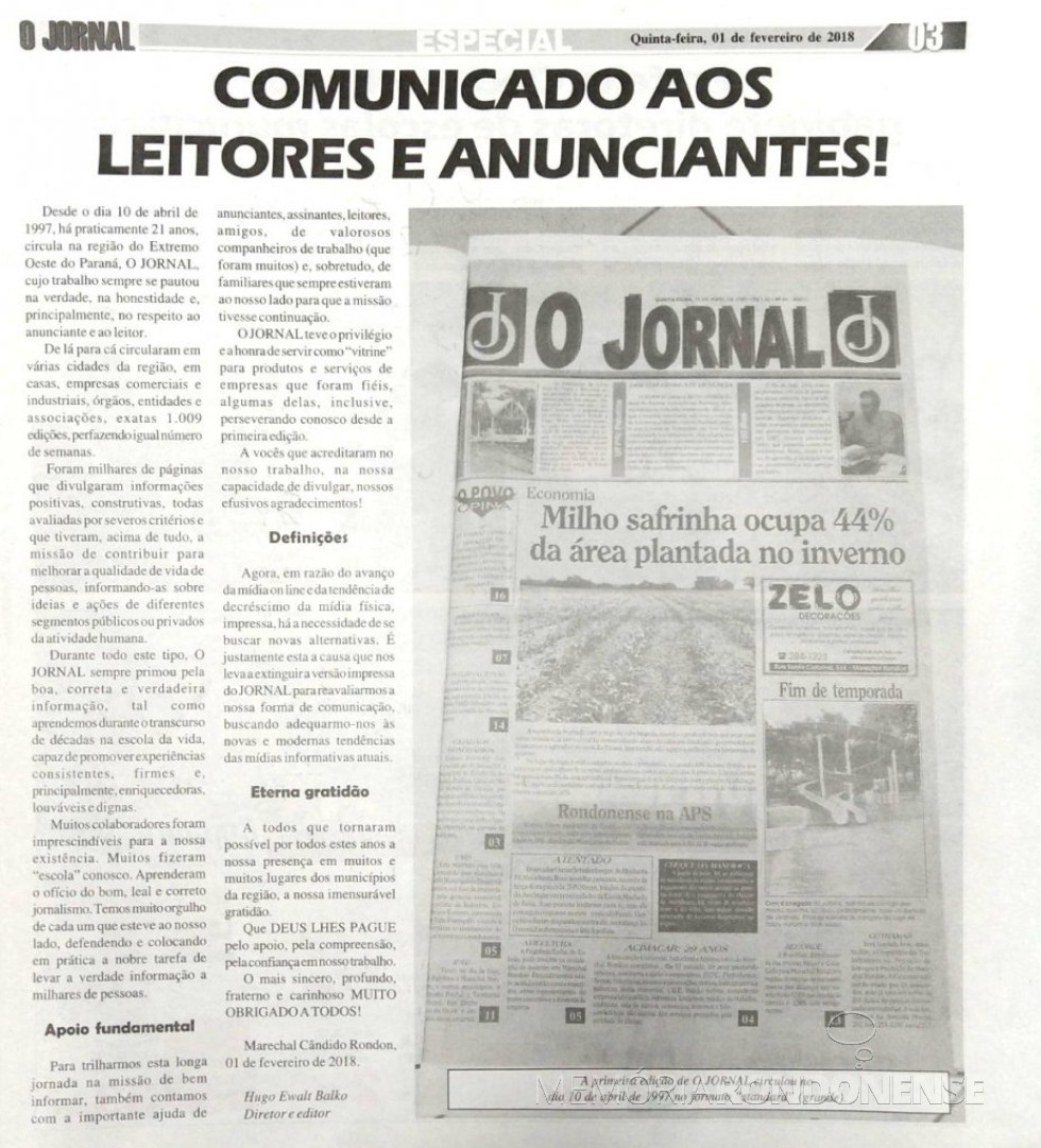 || Editorial comunicativo da direção do 