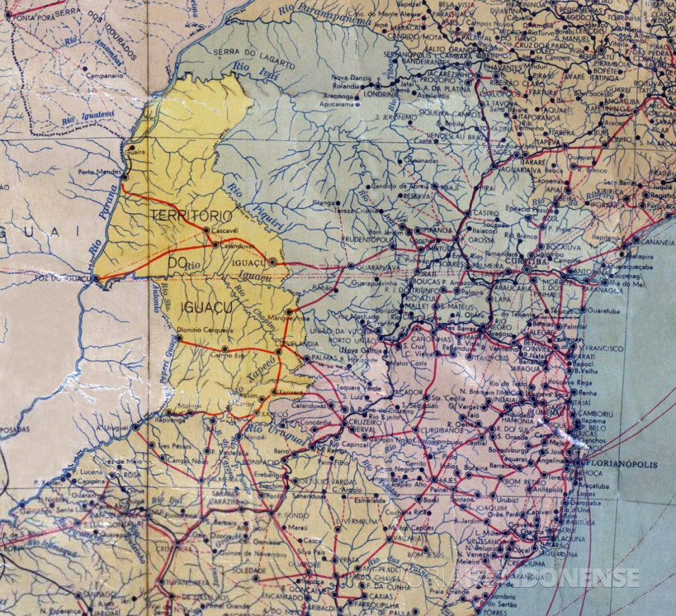 || Mapa com destaque do extinto território do Iguaçu.
Imagem: Acervo Memória Rondonense - FOTO 6 -