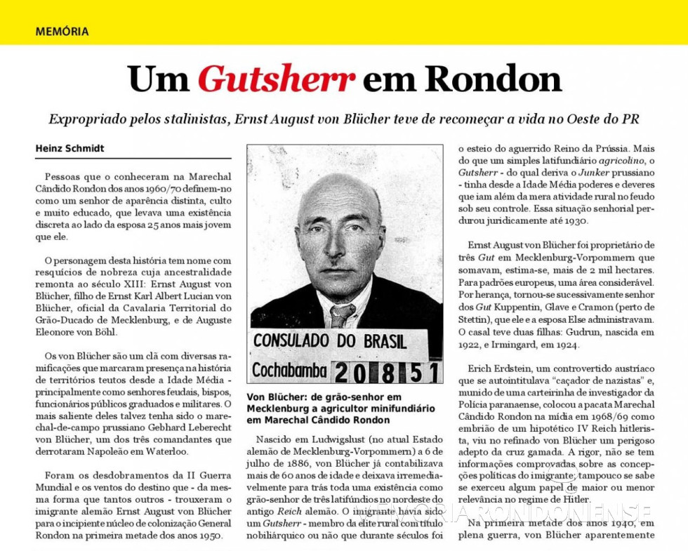 || Reportagem (1ª parte) do jornalista cascavelense Heinz Schmidt, na revista Pitoco e para o portal