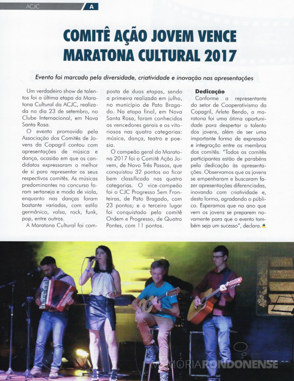 || Destaque na Revista Copagril sobre o evento da Maratona Cultural ACJC 2017. 
Imagem: Acervo Revista Copagril nº 100. - FOTO 13 - 