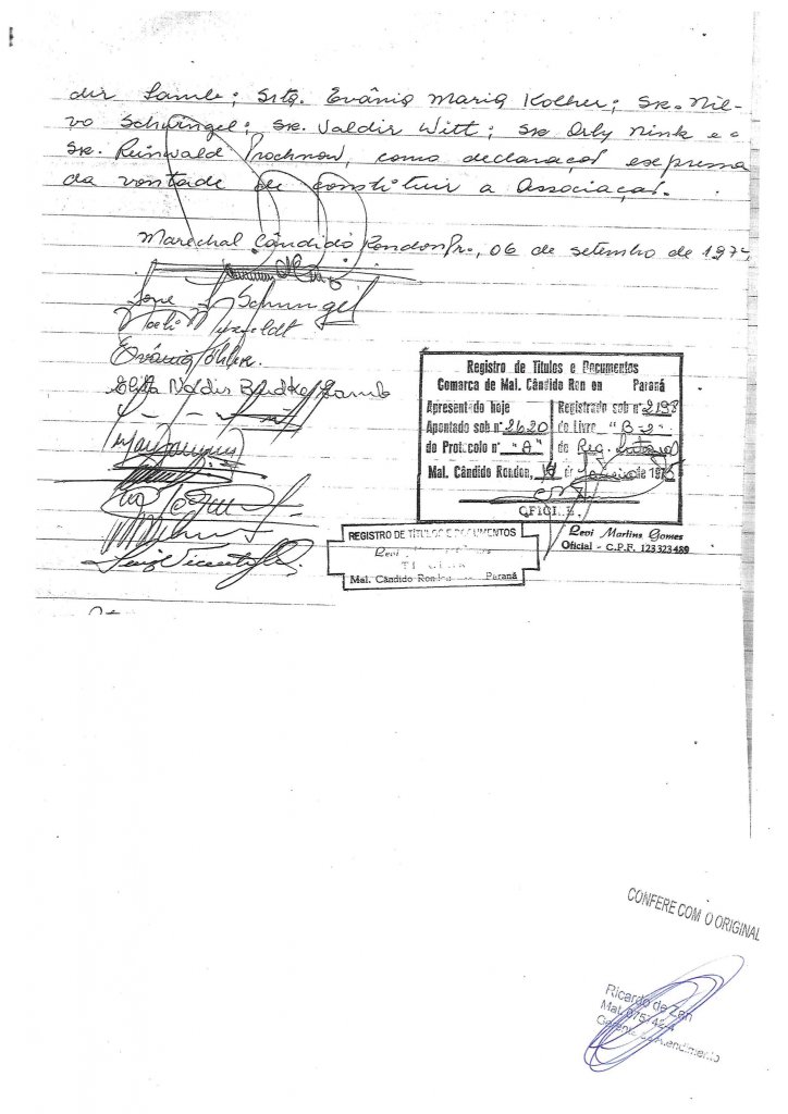 || Ata de fundação (última página) da  AACC. 
Imagem: Acervo da Associação - FOTO 8 -