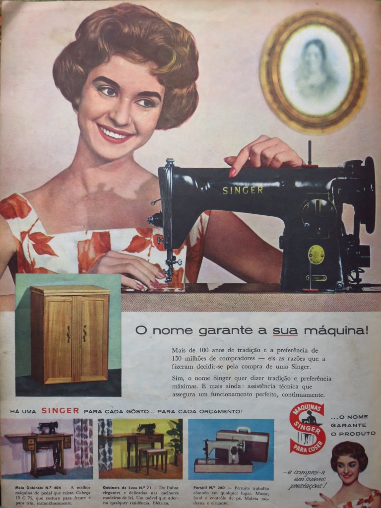 || Propaganda da Singer em edição da extinta revista "Manchete", de 1959.
Imagem: Acervo Marco Antonio Amaral: Revistas Brasileiras Antigas - Memória - FOTO 5 -