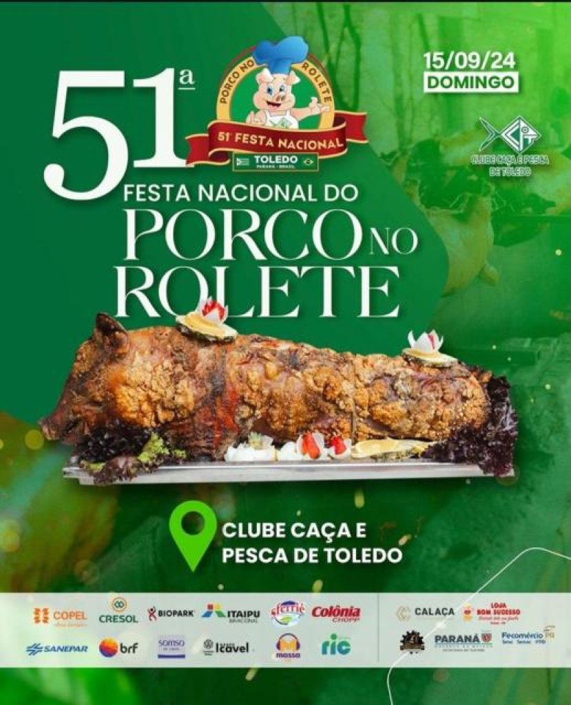 || Cartaz convite da 51ª Festa Nacional do Porco no Rolete, de Toledo, realizada em setembro de 2024.
Imagem: Acervo Projeto Memória Rondonense