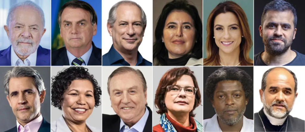 || Candidatos à Presidência da República nas eleições 2022, 1º turno: Luiz Inácio Lula da Silva, Jair Messias Bolsonaro, Ciro Gomes, Simonte Tebet, Soraya Thronicke, Pablo Marçal, Luiz Felipe D"Avila,  Vera Lúcia, José Maria Eymael, Sofia Manzano, Léo Péricles e padre Kelmon.
(imagem: Acervo Valor Econômico/Globo - FOTO 21 -