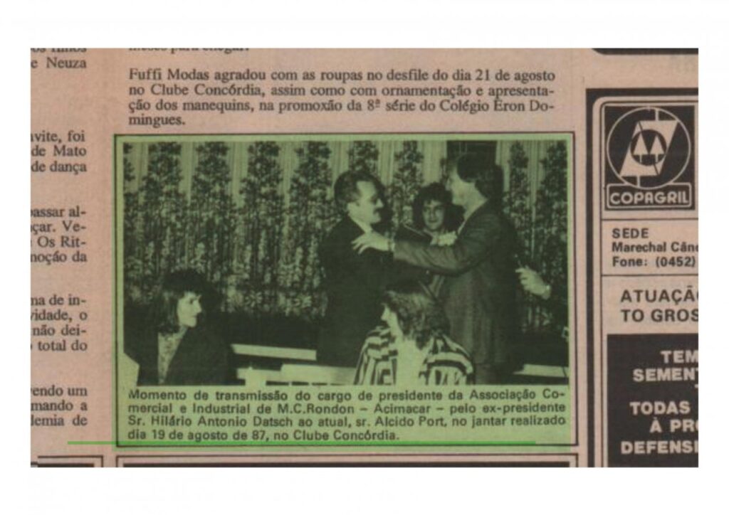 || Transmissão de cargo de presidente da Acimacar, de Hilário Antonio Datsch para Alcido Port, em agosto de 1987.
Imagem: Acervo O Paraná/ Vono Berta  Amaral - FOTO 14 -