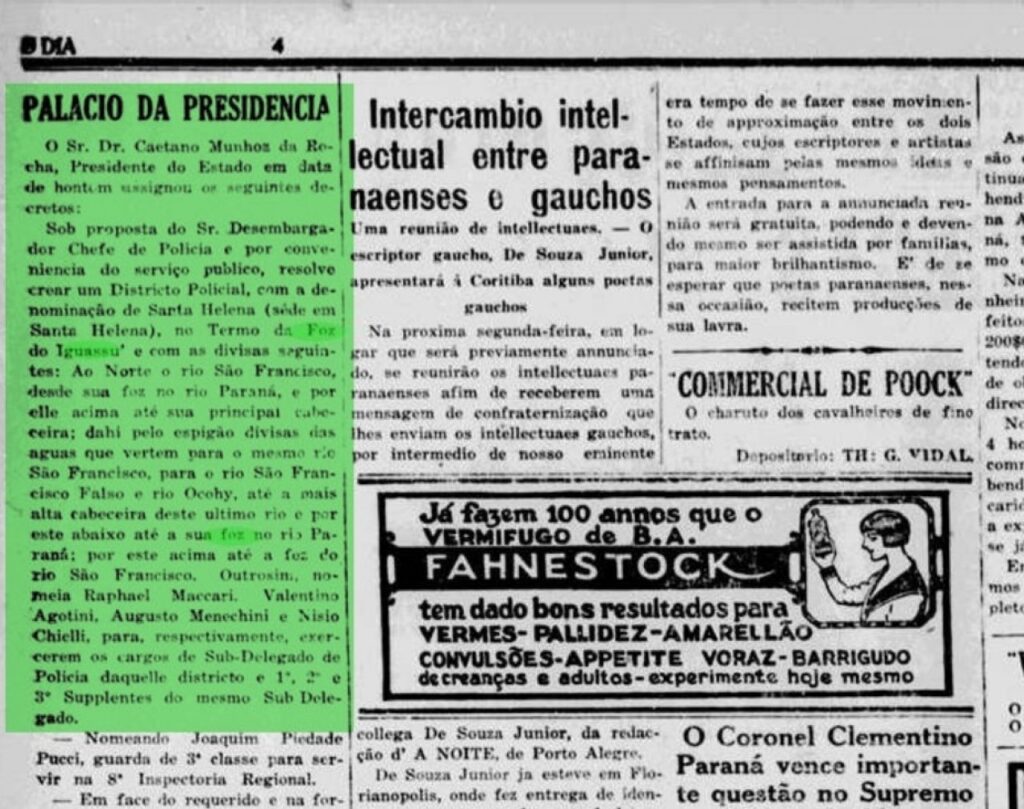 || Nota do jornal "O Dia" sobre a criação do Distrito Policial de Santa Helena e nomeação de subdelegado e suplentes, em outubro de 1926. Imagem: Acervo Biblioteca Nacional Digital - FOTO 5 -