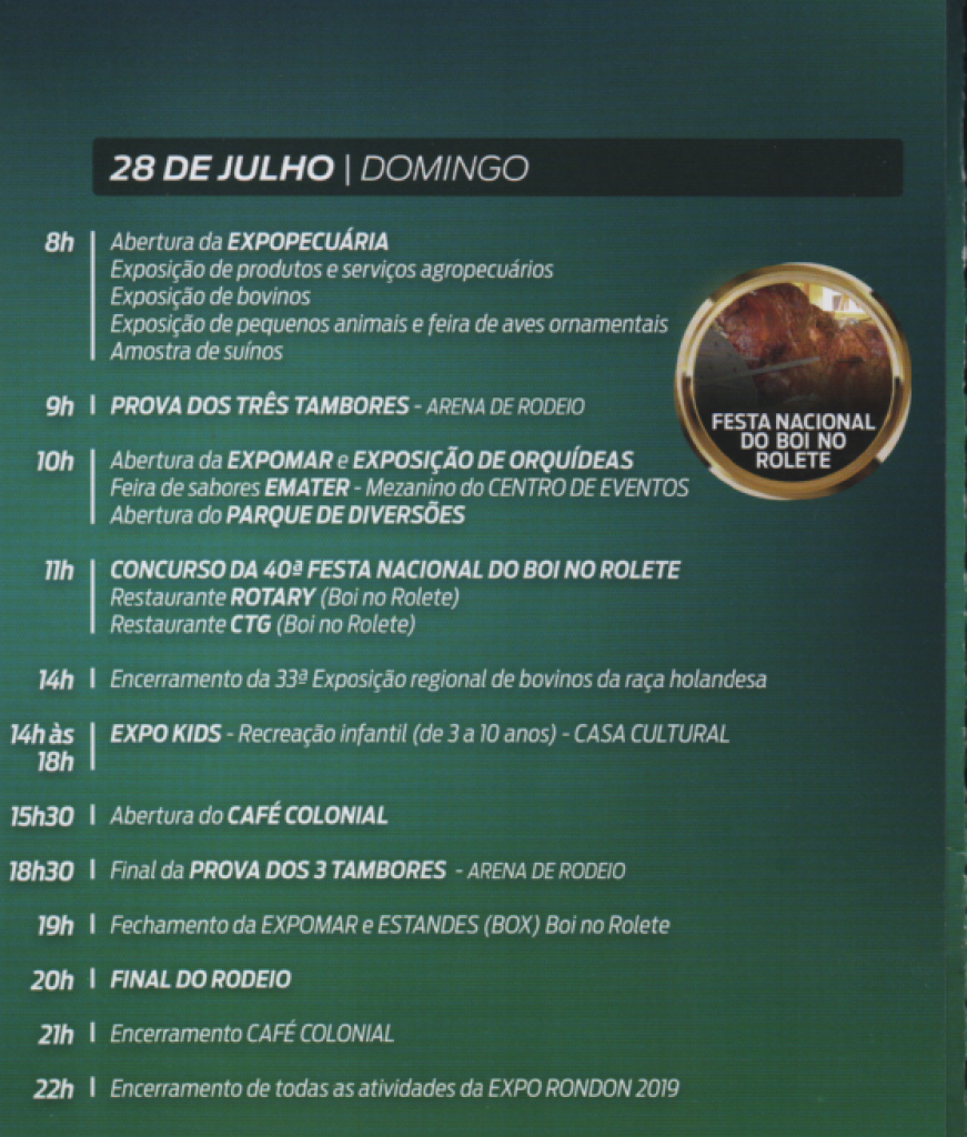 || Agenda programática de eventos do último dia de comemoração dos 59º anos do município de Marechal Cândido Rondon. 
Imagem: Acervo Memória Rondonense - FOTO 26 -