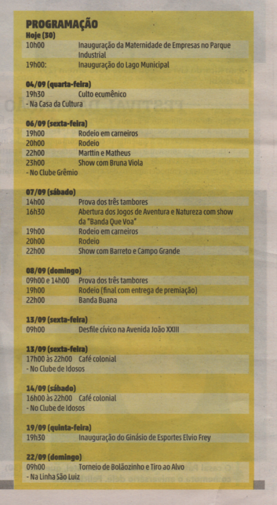 || Agenda programática de eventos comemorativos alusivos ao 27º aniversário do município de Mercedes. 
Imagem: Acervo O Presente - FOTO 14 -
