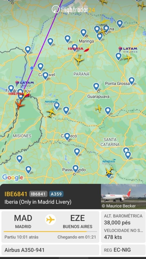 || Identificação do vôo da Iberia que cruzou o espaço aérea na madrugada de 26 de julho de 2024.
Imagem: Acervo Flightradar - FOTO 30 -