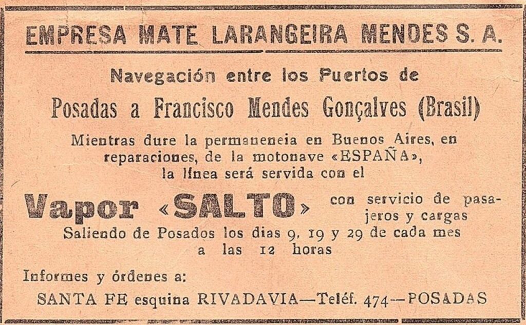 || Comunicado pela Empresa Mate Larangeira Mendes S.A., no jornal posadenho "La Tarde",  em setembro de 1940.
Imagem: Acervo Ada Bousett - Posadas del Ayer (Posadas). - FOTO 6 -
